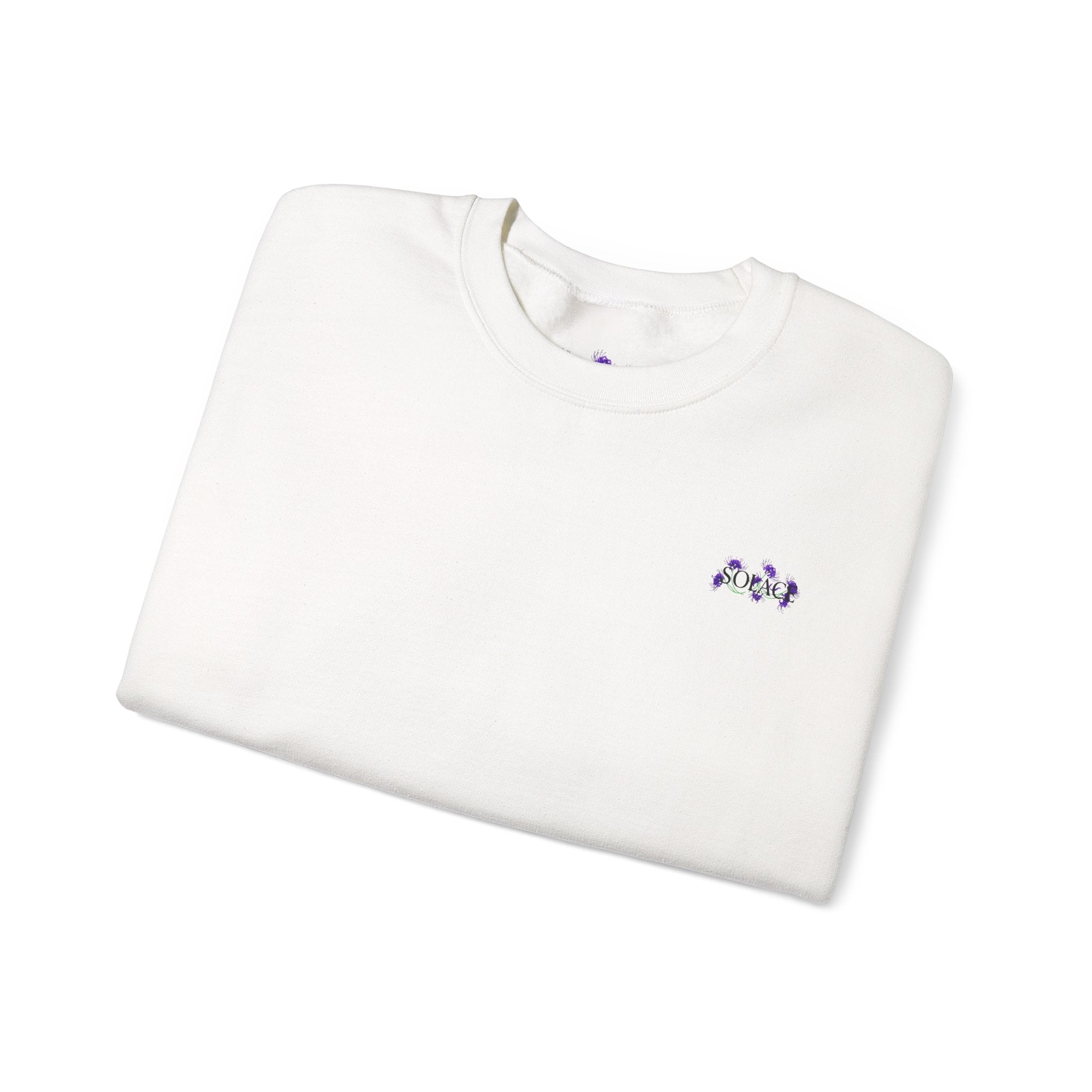SOLACE- Violet Veil sweatshirt with “Acts 20:24” print in the right sleeve