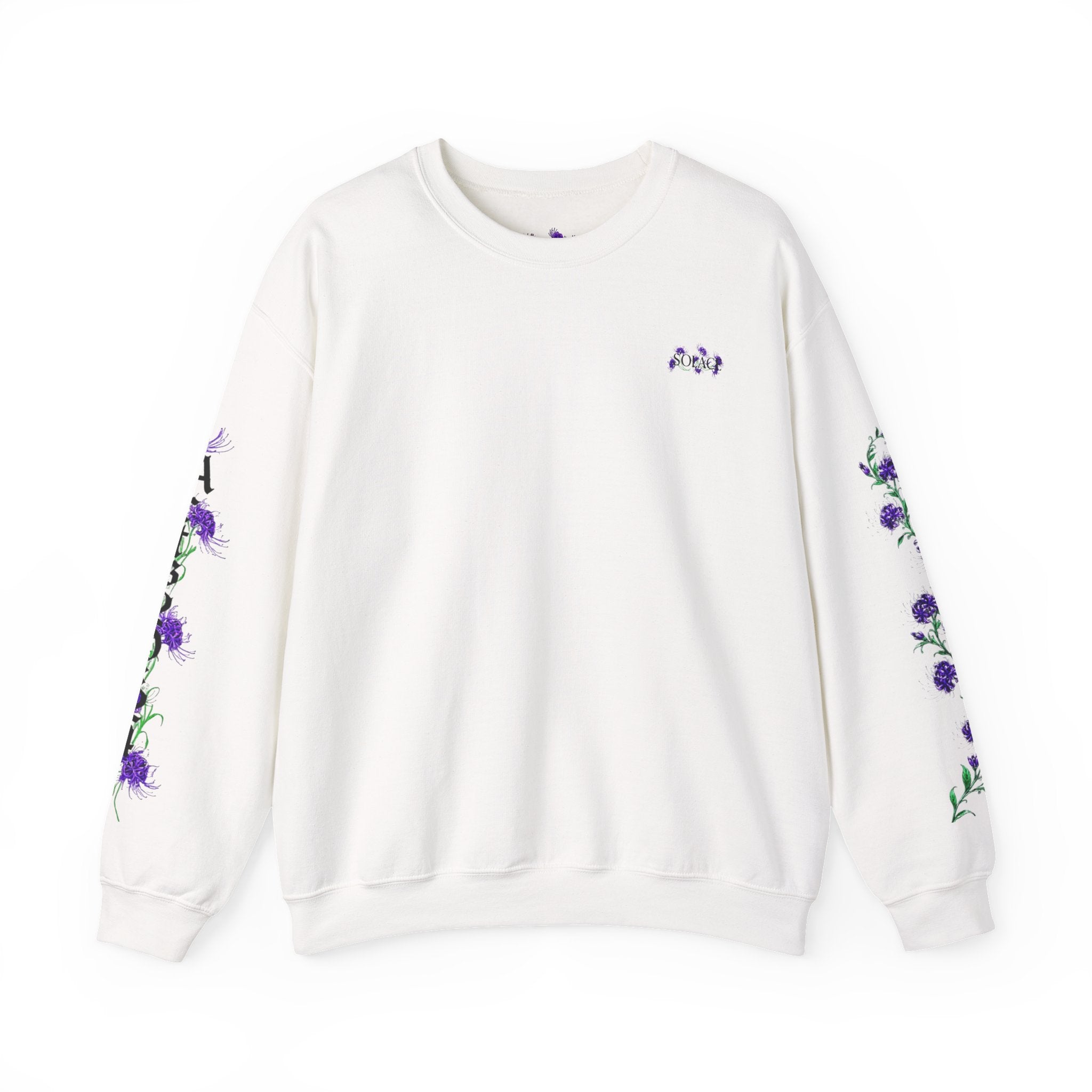 SOLACE- Violet Veil sweatshirt with “Acts 20:24” print in the right sleeve