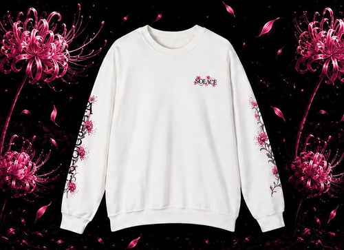 SOLACE- Spider Bloom Sweatshirt with “Acts 20:24” print on right sleeve