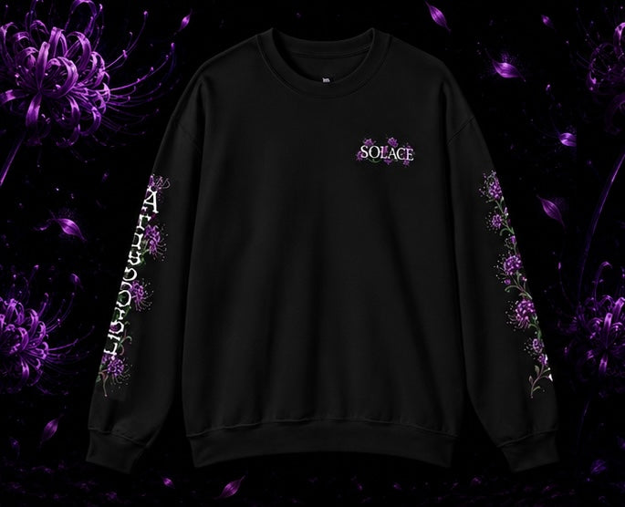 SOLACE- Violet Veil sweatshirt with “Acts 20:24” print in the right sleeve