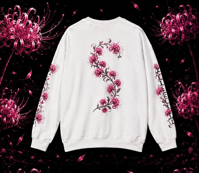 SOLACE- Spider Bloom Sweatshirt with “Acts 20:24” print on right sleeve