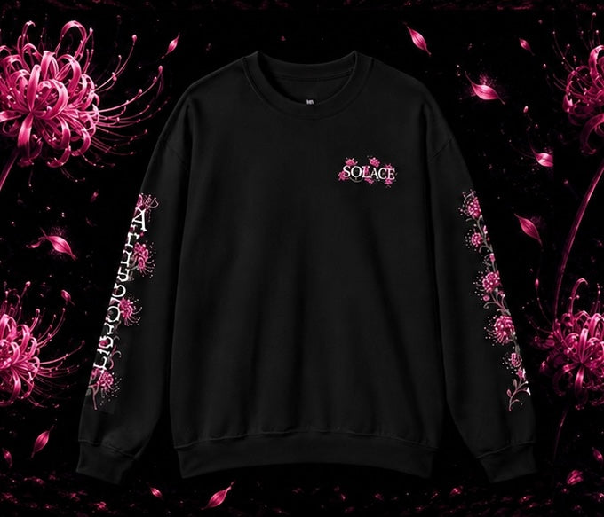 SOLACE- Spider Bloom Sweatshirt with “Acts 20:24” print on right sleeve